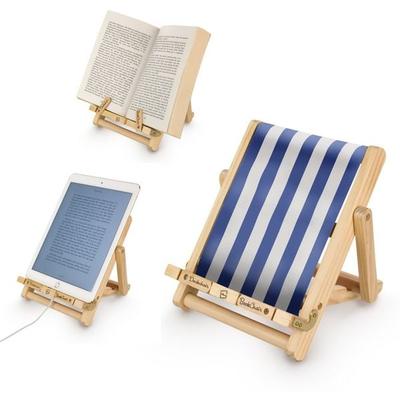 Bookchair Medium Blau-Weiß – Holz-Buchständer & Tablethalter