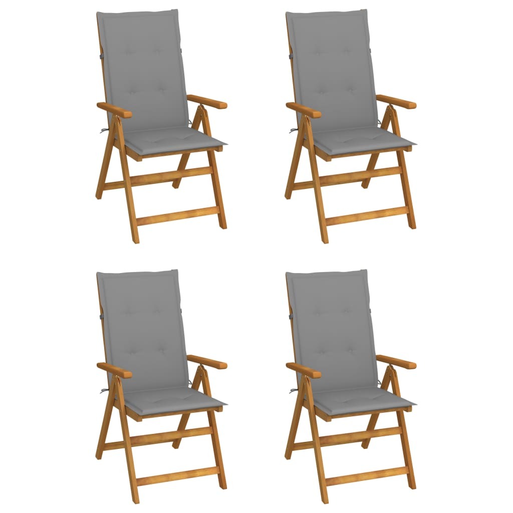 4er-Set verstellbare Klappstühle mit Kissen aus massivem Akazienholz