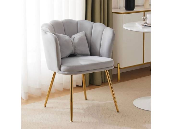 Chaise de salle à manger 62x54.5x77c chaise en velours avec dossier en pétales coussin papillon pieds en métal doré gris