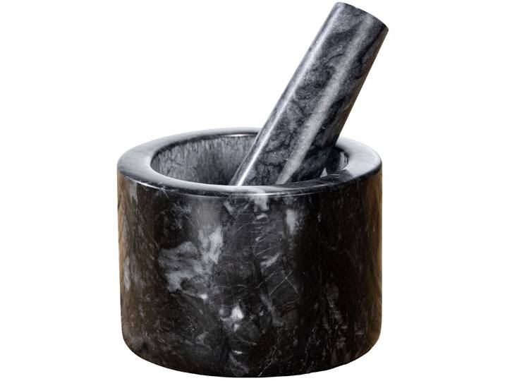 Mörser WENKO Marmor , schwarz, H:8cm Ø:11cm, Marmor, Mörser, Mörser, mit passendem Stößel, Zerkleinerer für Gewürze und Kräuter