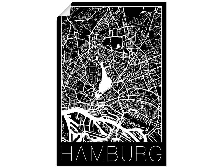 Wandbild ARTLAND Retro Karte Hamburg Deutschland Schwarz , schwarz (farbe bild(er): schwarz), B:40cm H:60cm, Bilder, Wandbild, als Alubild, Poster in verschied. Grössen