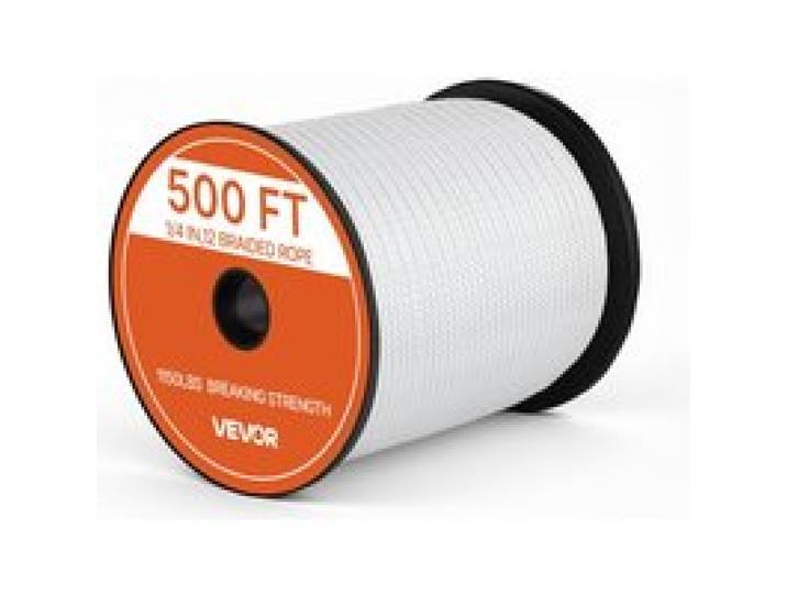 VEVOR Polyesterseil 6,4 mm x 152 m Massiv Geflochtenes Universalseil Weiß, UV-beständiges Allzweckseil für Festmacher Zeltaufbau Camping & Heimgebrauch, 522 kg Bruchlast, 12 Stränge, mit Seilspule