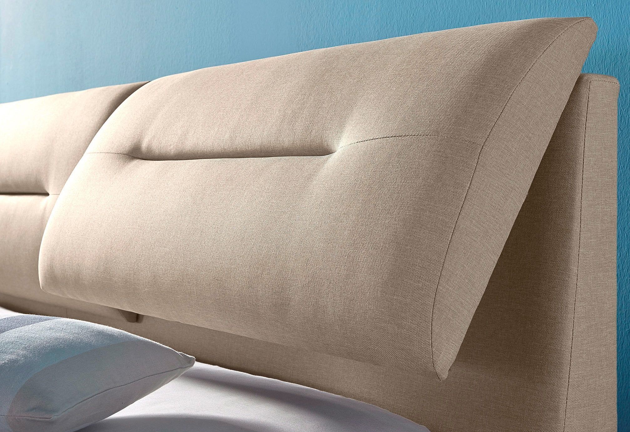 Boxspringbett MAINTAL, beige, Strukturstoff, Liegefläche B/L: 140cm x 200cm, H2 + H2, 7-Zonen-Tonnentaschen-Federkernmatratze, Bezug bei beige, anthrazit und hellgrau: pflegeleichter Strukturstoff (100% Polyester);Bezug bei weiss und schwarz: Kunstleder (