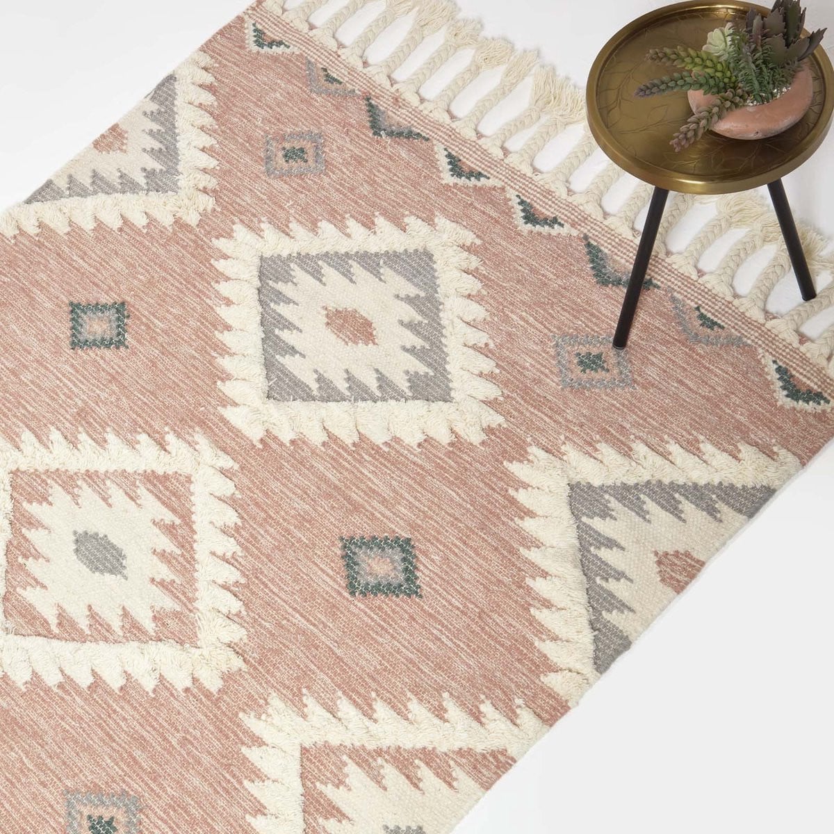 Homescapes Pali handgeweven kelimkleed met rozegrijs patroon, 120 x 170 cm