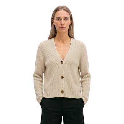 Cardigan MARC O'POLO "aus Heavy-Weight-Organic-Cotton", Damen, Gr. XXL, beige (sandy melange), Obermaterial: 100% Baumwolle, unifarben, loose fit, V-Ausschnitt, normaler Saum, Strickjacken