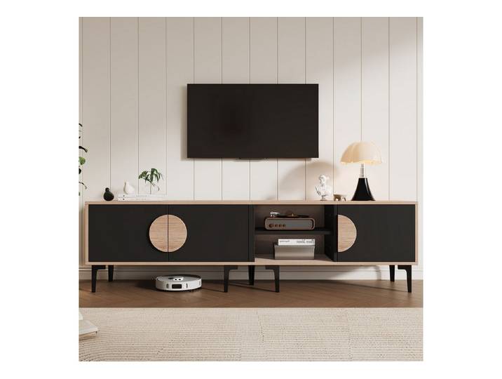 Odikalo TV-Schrank Lowboard Fernsehschrank TV-Bank mit Stauraum (mit 2 Schränke, TV-Board mit offene Ablagefächer, Dunkel walnussfarben, Passend für 80 Zoll Fernsehe) 180*35*49cm