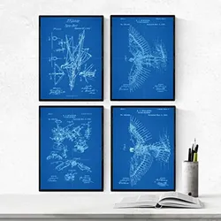 POSTER Set mit 4 Blau Gleiter Patenten A4 Rahmenlos