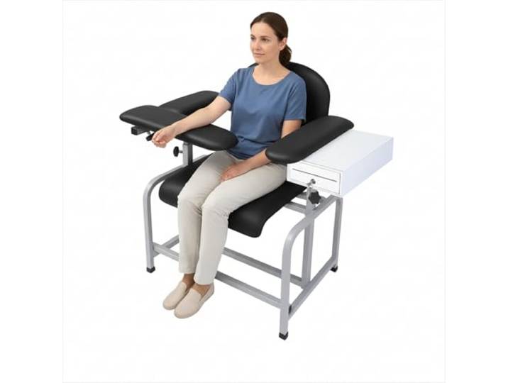 Phlebotomie-Stuhl mit verstellbarer Armlehne und Schublade für Kliniken, Pflegezentren und Spas, 120 kg Gewichtskapazität, leicht zu reinigender mittelgroßer Laborstuhl mit Sitz aus PU-Leder