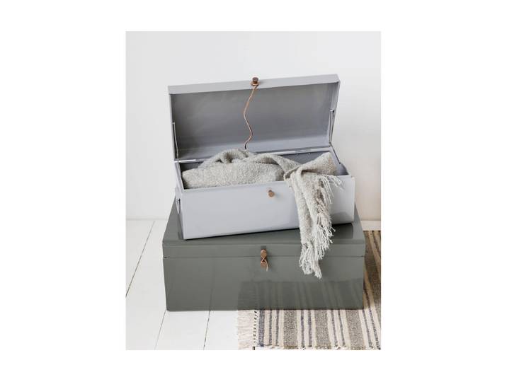 Aufbewahrungsbox House Doctor , grau (grau, grün), 2 Stk., Leder, Metall, Aufbewahrungsboxen, Aufbewahrungsbox
