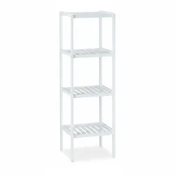 Relaxdays Bambus Badregal mit 4 Ablageflächen, HxBxT: 110 x 34,5 x 33 cm, hohes Standregal, freistehend, Holzregal, weiß