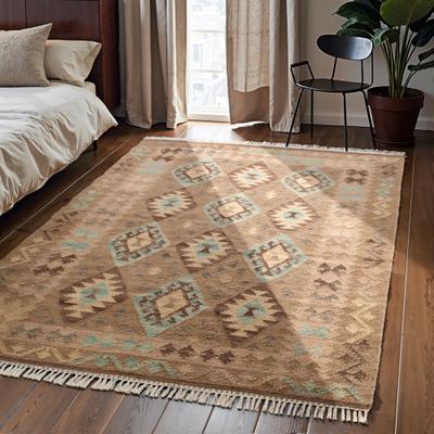 Teppich HANSE HOME "Kelim Dune", beige (beige hellblau), B:160cm H:3mm L:230cm, Baumwolle, Wolle, Teppiche, Teppich, Wolle, Baumwolle, Natur, Handgewebt, orientalisch, Boho, traditionell