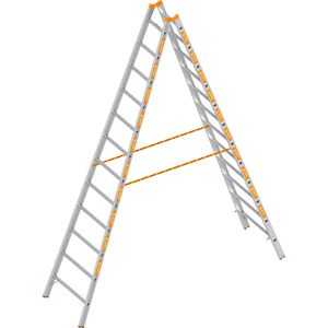 Layher Stehleiter Topic 1039, beidseitig begehbar, aus Aluminium, bis 150kg, mit 2 x 12 Sprossen