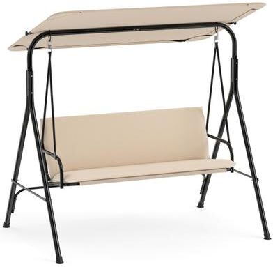 Costway 3-Seat Patio Swing Chair with Adjustable Canopy & Removable Cushion-Beige