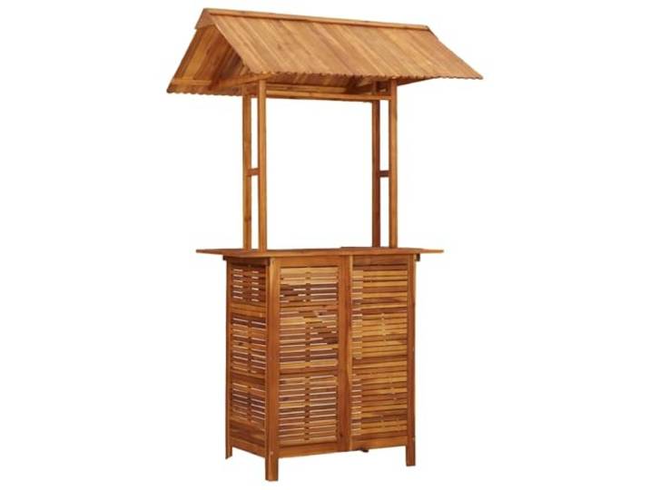 POUFGDR Bartisch, Garten, Akazie, massiv, 113 x 106 x 217 cm Mit Dach, für Terrasse, Terrasse, Terrasse, wetterfest, zu montieren