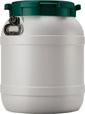 Weithalsfass, Volumen 55 l, mit Deckel/Griff, mit UN-Zertifizierung, wasserdicht, stapelbar, L 410 x B 410 x H 520 mm, R-HDPE, grau-grün