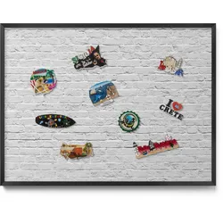 MAGNETTAFEL 80x60 cm Schwarzer Rahmen Ziegelwand Helle Wand