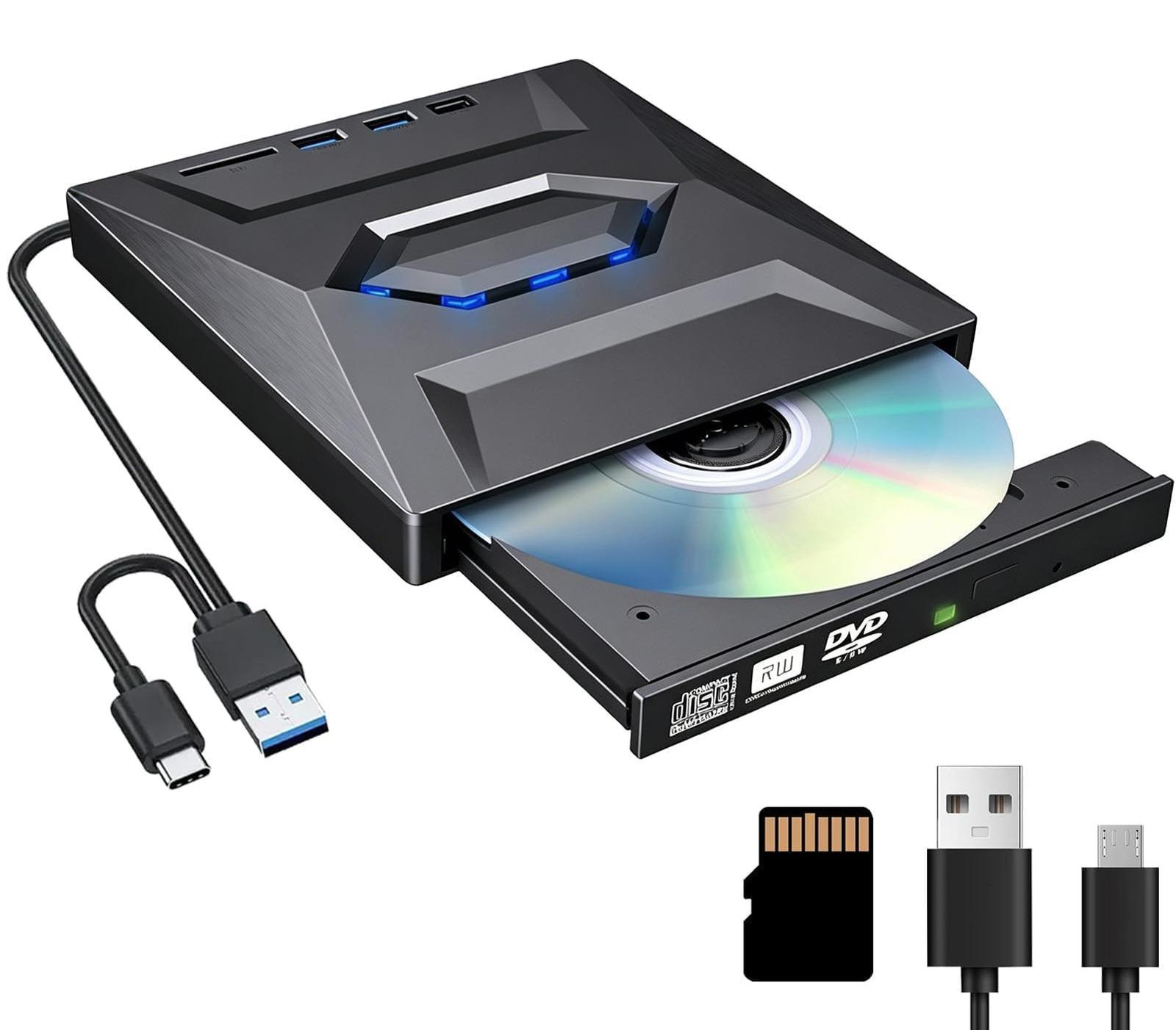 Selius Externe DVD Speler en CD Brander met USB 3.0 en SD TF Lezer