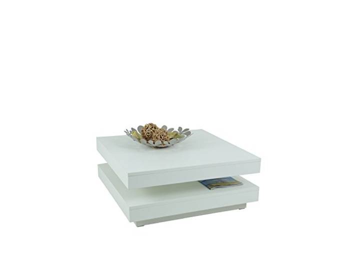 Hela Tische\, Table Basse Fonctionnelle de Salon Ben\, carrée\, en matériau dérivé du Bois avec revêtement en mélamine\, Plateau de Table Rotatif à 360°\, Blanche\, 78 x 78 x 34 cm