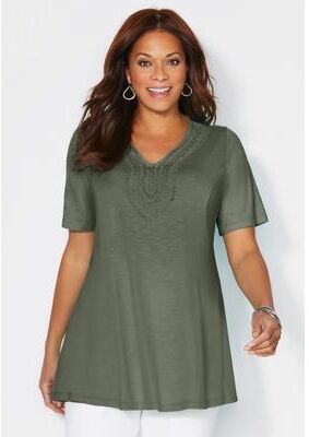 Plus Size Women's Crochet Swing Tunic by Catherines in Olive Green (Size 2X)