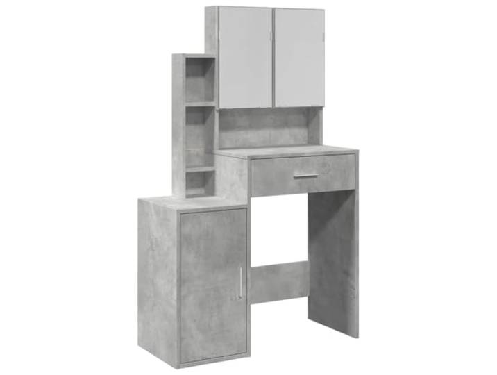 Xhnifbn Schminktisch Betongrau mit Spiegel 80x35x132 cm Moderner Frisiertisch fürs Schlafzimmer mit integriertem Spiegel, 1 Schublade und 8 Fächern für Kosmetik.