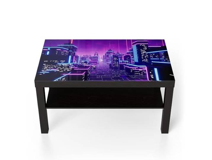 DEQORI Glastisch schwarz groß 90x50 cm Motiv Futuristische Visionen ausgefallener Beistelltisch aus Glas Hochglanz Couchtisch fürs Wohnzimmer moderner Couch Tisch mit Design