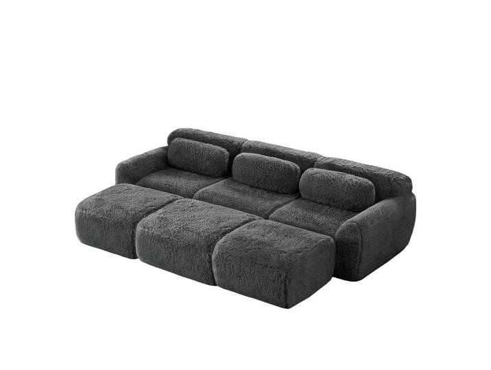 Evryae 3-Sitzer mit 3 Ottomans, 3-Sitzer und 32D-Schaumstoff, Grau, 291x73x179 cm, Wohnzimmer, Sofas & Couches, Sofas, 3-Sitzer Sofas