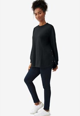 Plus Size Women's Curved Hem Sweatshirt Tunic With Side Snaps by ellos in Black (Size 18/20)