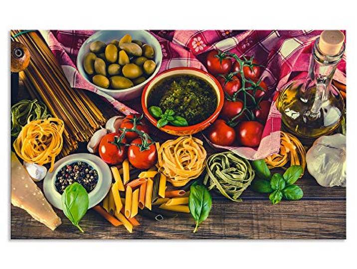 ARTland Spritzschutz Küchenrückwand aus Alu für Küche Herd Spüle 80x50 cm (BxH) mit Motiv Essen Lebensmittel Italien Pasta Gemüse Tomaten Mediterran S7SL
