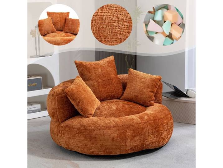 Fauteuil Sitzsack Lazy en Chenille Orange avec 3 Coussins 108 cm