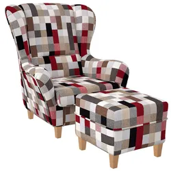 Supellex Sofia Ohrensessel mit Hocker | Design Patchwork kariert bunt gedeckt