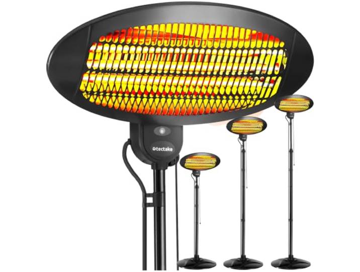 tectake® Chauffage électrique extérieur Infrarouge\, 2 000 W\, 3 Puissances Montage mural possible\, 650\, 1300 et 2000 W\, Réglable en hauteur\, Inclinable\, 50x50x136-213 cm\, Dispositif anti-basculement
