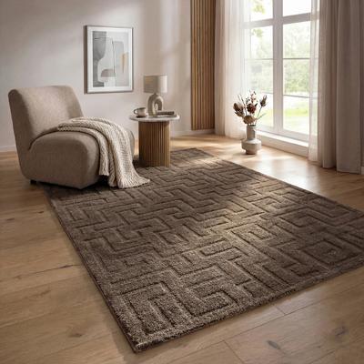 Designteppich THE CARPET "Elisa", braun, B:120cm H:15mm L:160cm, Polyester, Polypropylen (PP), Teppiche, mit klaren geometrischen Formen und Linien