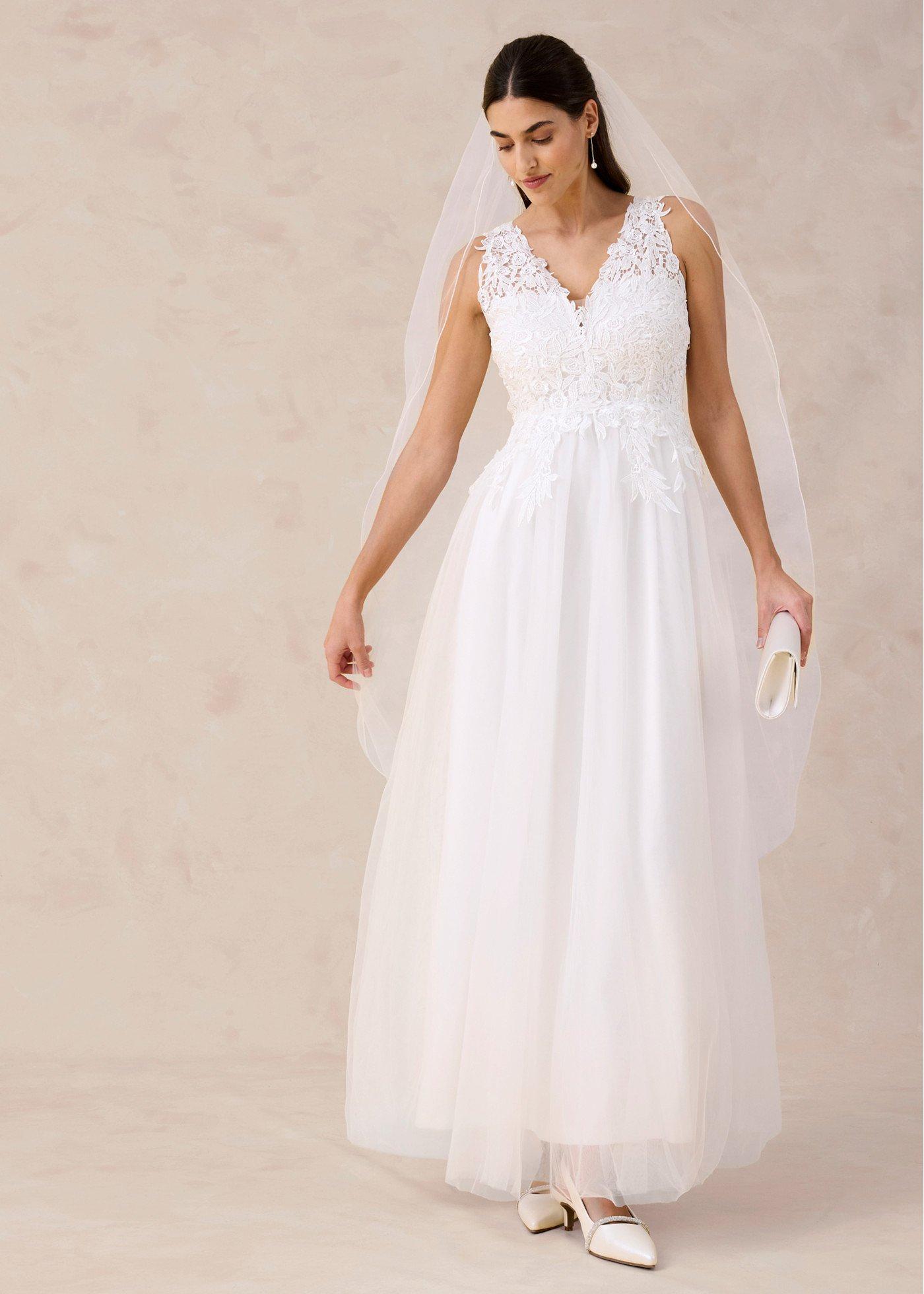 bonprix Brautkleid aus Tüll und Spitze, weiß, Gr.34, Romantisches Brautkleid mit bezaubernder Spitze und weitem Tüllrock für den ganz besonderen Tag