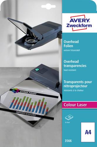 Avery-Zweckform 3566 Overhead-Projektor-Folie DIN A4 Laserdrucker, Farblaserdrucker, Kopierer, Farbkopierer Transparent 20St.