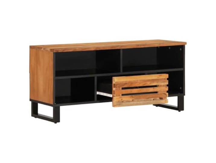 KTHLBRH TV-Schrank 100 x 34 x 46 cm Massivholz Akazie 1 Schublade, 4 Fächer, Industrie-Stil, leicht zu reinigen, Stahl