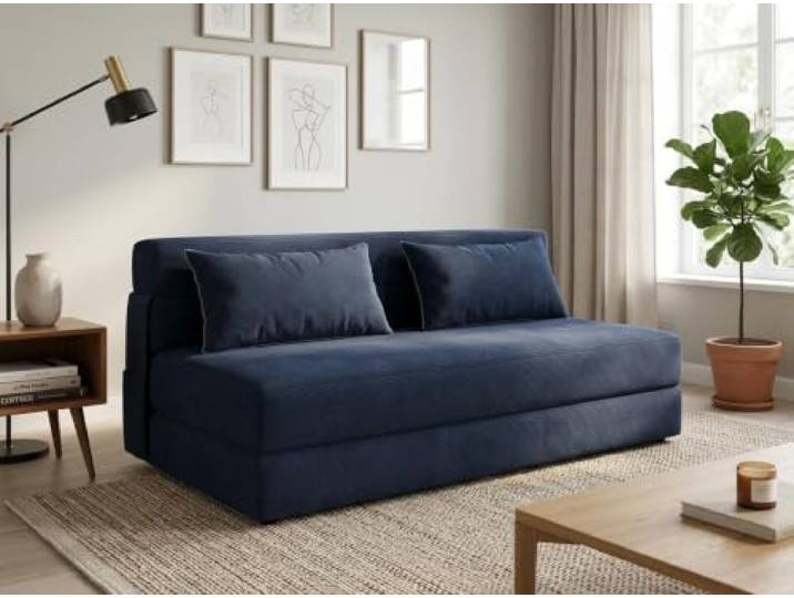 Schlafsofa Mit Kissen,Faltbar Zweisitzer-Sofa,Umwandelbarer Schlafplatz 203*152cm, Marineblau, für Wohnzimmer,Schlafzimmer,Gästezimmer
