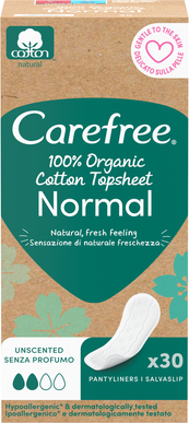 Carefree Organic Cotton Topsheet Normal Salvaslips 30 un