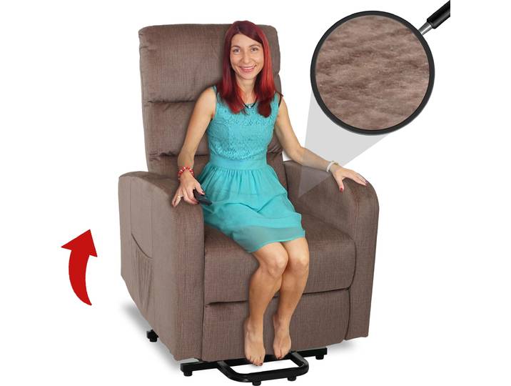 Fernsehsessel HWC-K62, Sessel Relaxsessel TV-Sessel, Liegefunktion Aufstehhilfe elektrisch, Metall Chenille braun