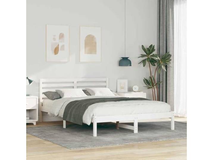YUTAASU Bettrahmen mit Kopfteil Weiß 140 x 220 cm Massives Kiefernholz Plattform-Lattenrost, Kein Boxspring Nötig, Einfache Montage, Modernes Design