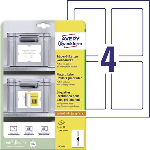 Avery-Zweckform 8001-20 Träger-Etiketten 120 x 80mm Polypropylen Weiß, Hellgrau 80 St. Permanent haftend