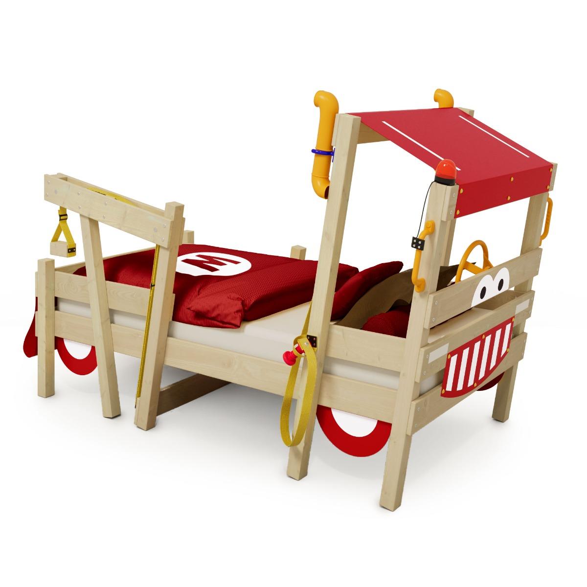 Kinderbett CrAzY Sparky Max - Spielbett im Feuerwehr Design für kleine Helden - Abenteuerspielplatz mit Kletterturm und Rutsche - Wickey