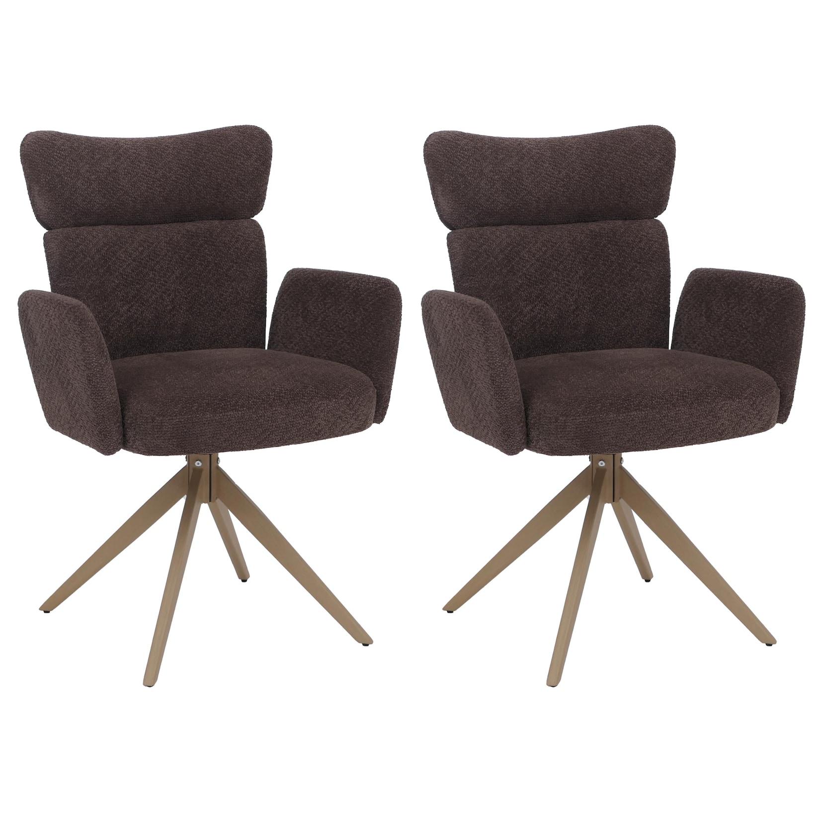 2er-Set Esszimmerstuhl MCW-N11, Stuhl, drehbar Auto-Return Stoff Bouclé 350g/m² ~ dunkelbraun, Beine Holz-Optik