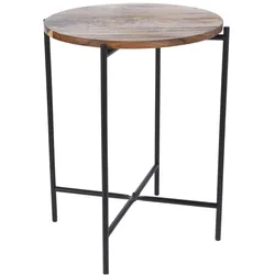 H & S Collection, Couchtisch + Beistelltisch, Beistelltisch mit Akazienholzplatte, rund, schwarz, Ø40 x H48 cm (40 x 48 cm)