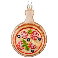 Christbaumschmuck Glas 10,5cm Pizza Figur Handbemalt Weihnachtsbaum Anhänger Weihnachten Christbaumanhänger Weihnachtsbaumschmuck Essen Hellbraun