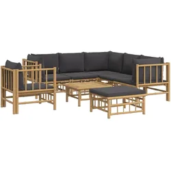 Helloshop26 - Gartenmöbel Lounge-Set Outdoor Möbel Set 8-teilig mit dunkelgrauen Kissen Bambus 02_0017592