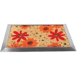 Fußmatte mit Edelstahl-Rahmen 70x50cm Design 27 Blüten rot SZAGATO Fussmatte außen Fussmatte outdoor Fussmatte innen Schuhabstreifer Fussabtreter