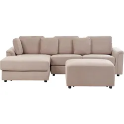 ECKSOFA 4-Sitzer Stoff Taupe mit Ottomane rechtsseitig Kohlo