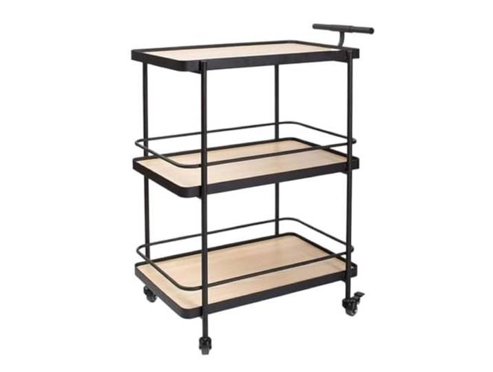 DFHetFH Rollwagen 3-stufiger Metallwagen Mit Rädern, Mobiler Rollwagen, Catering-Wagen, Servicewagen, Snackwagen, Tee-/Küchen-Aufbewahrungswagen Küchenwagen(Black+Primary)