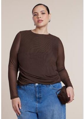 Plus Size Women's Mesh Draped Waist Top by ELOQUII in Chicory Coffee (Size 22/24)