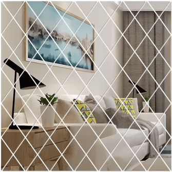 Inspire Curations 3D Rhombus Acrylic Mirror Wall Sticker Set silver 50x50cm 17pcs
